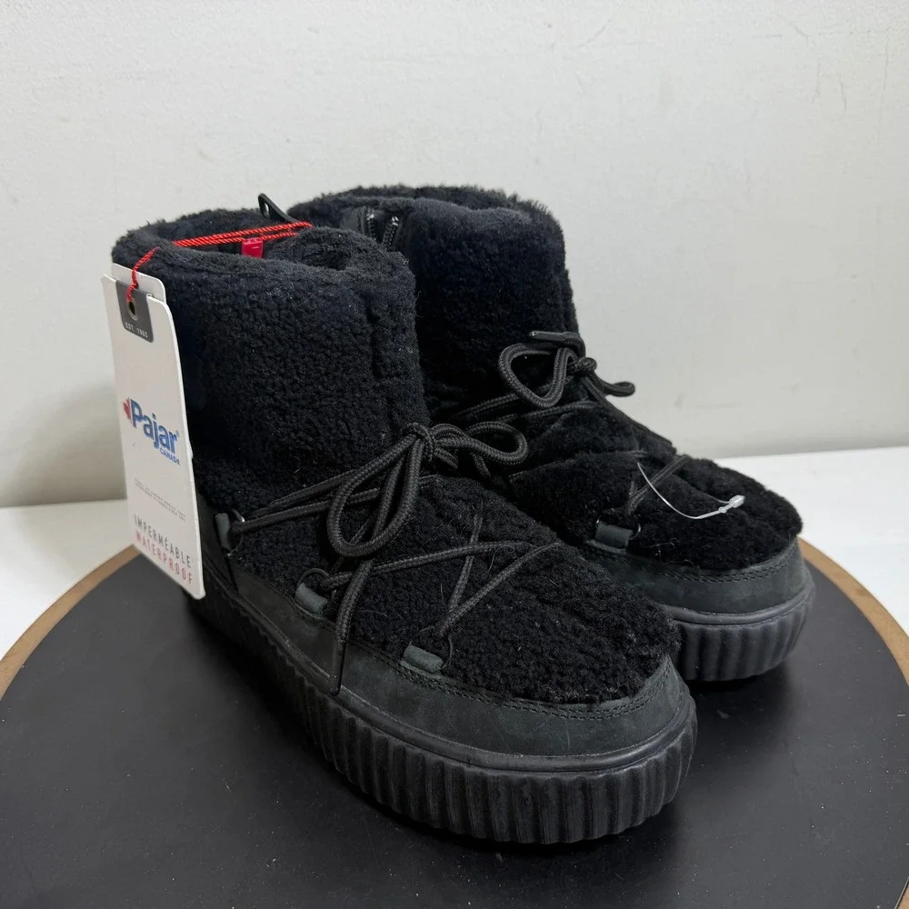 Pajar Canada Snow Boots Women 7‎ Ceria  Shearling Platform Black Waterproof NWT